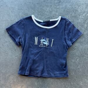 Vintage Y2K Brandy Melville Maui Hawaii Navy Surf Dolphin Beach Baby Tee OS